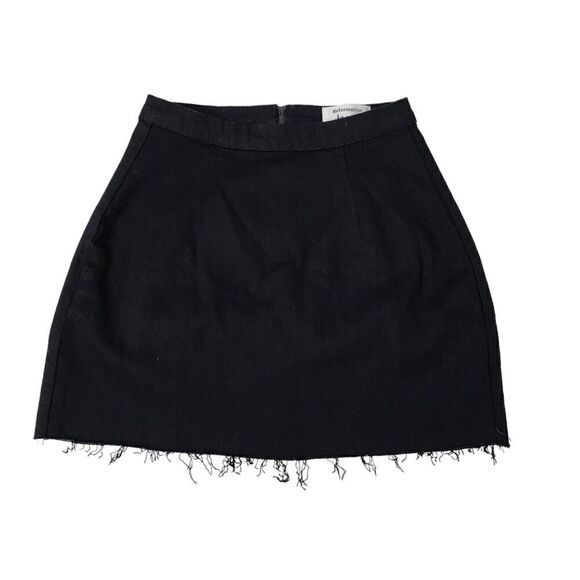 Reformation Jeans Mini Evie Skirt 26 Black High-Waisted Raw Hem Boho Stretch - Picture 1 of 9